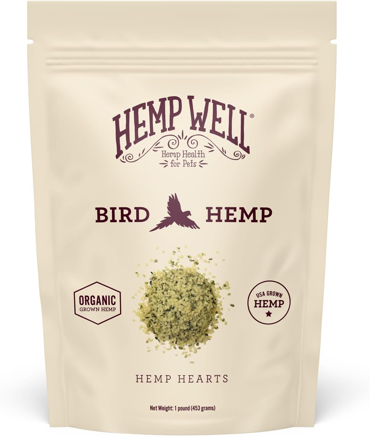 Premium bird skin and feather health supplement by Hemp Well showcasing high protein contents