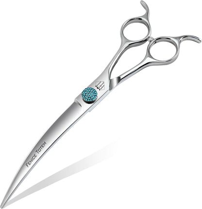 Fenice Totem heavy curving pet grooming tool showcasing ergonomic handles to reduce hand fatigue.