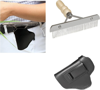 Blulu leather comb holder and mini fluffer set front view