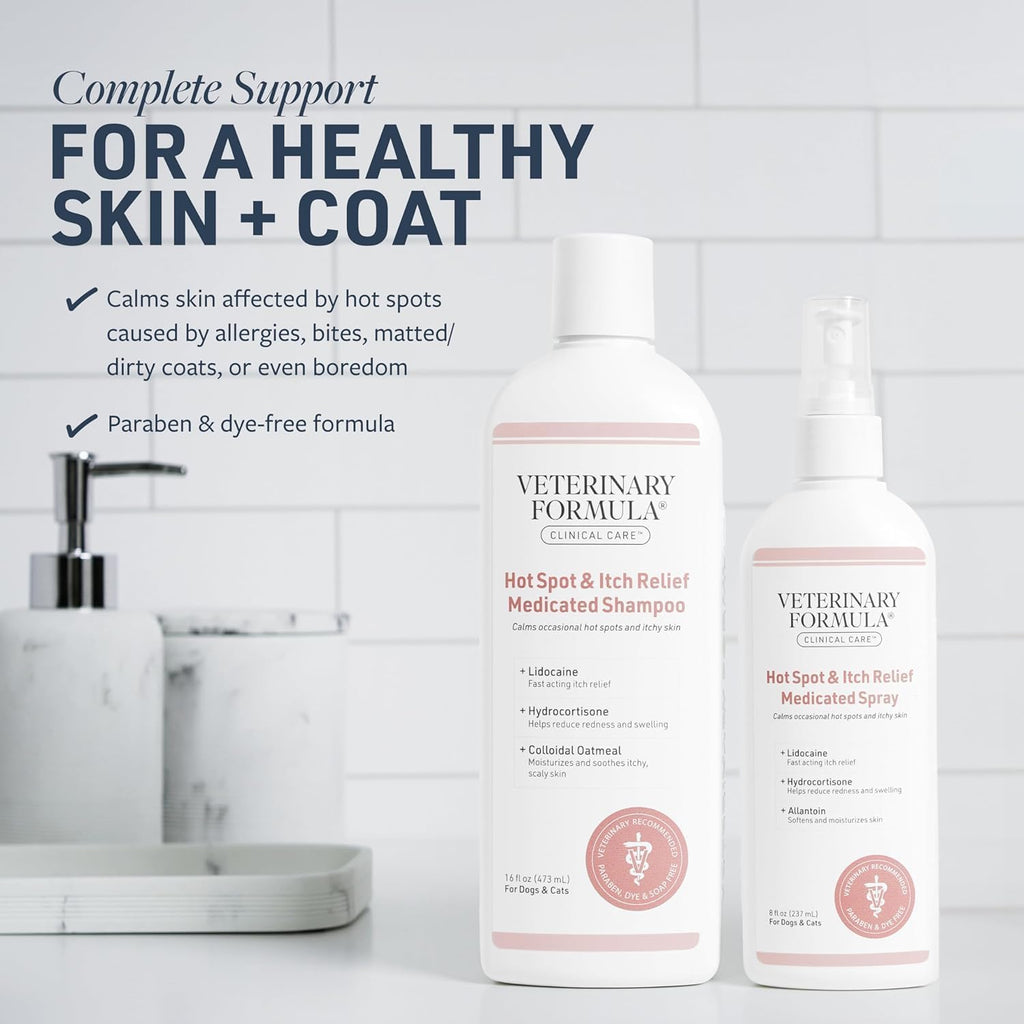Veterinary Formula anti itch shampoo and spray duo for dog and cat allergy relief.