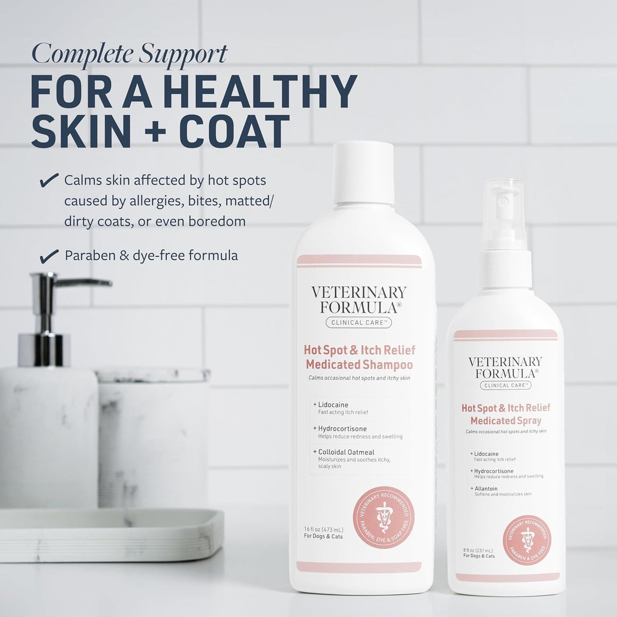 Veterinary Formula anti itch shampoo and spray duo for dog and cat allergy relief.