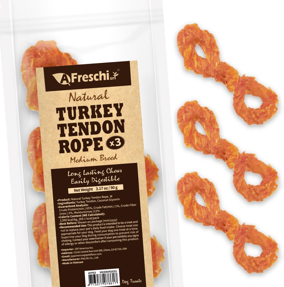 A Freschi srl Turkey Tendons for Dogs, Long-Lasting, Hypoallergenic Rawhide Alternative, Human Grade, Healthy Puppy Chews, Natural Dog Treats for Medium Dogs, Rope (M), 2 Count Pack - Image 15