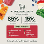 Instinct premium imported USA dog food grass fed beef ingredients display