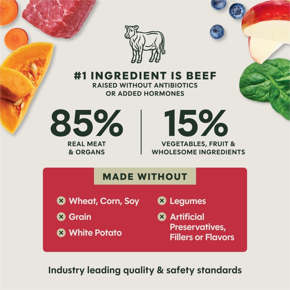 Instinct premium imported USA dog food grass fed beef ingredients display