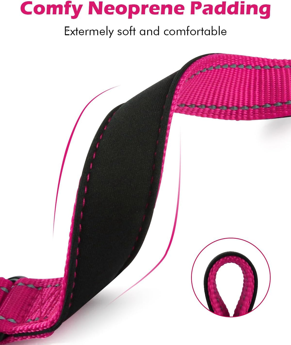 Reflective martingale collar with quick release buckle hotpink side view.