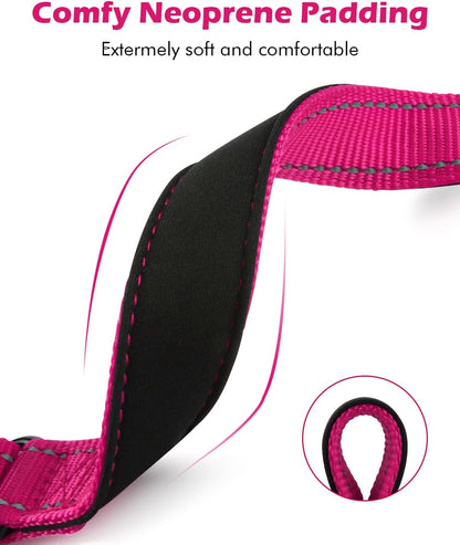 Reflective martingale collar with quick release buckle hotpink side view.