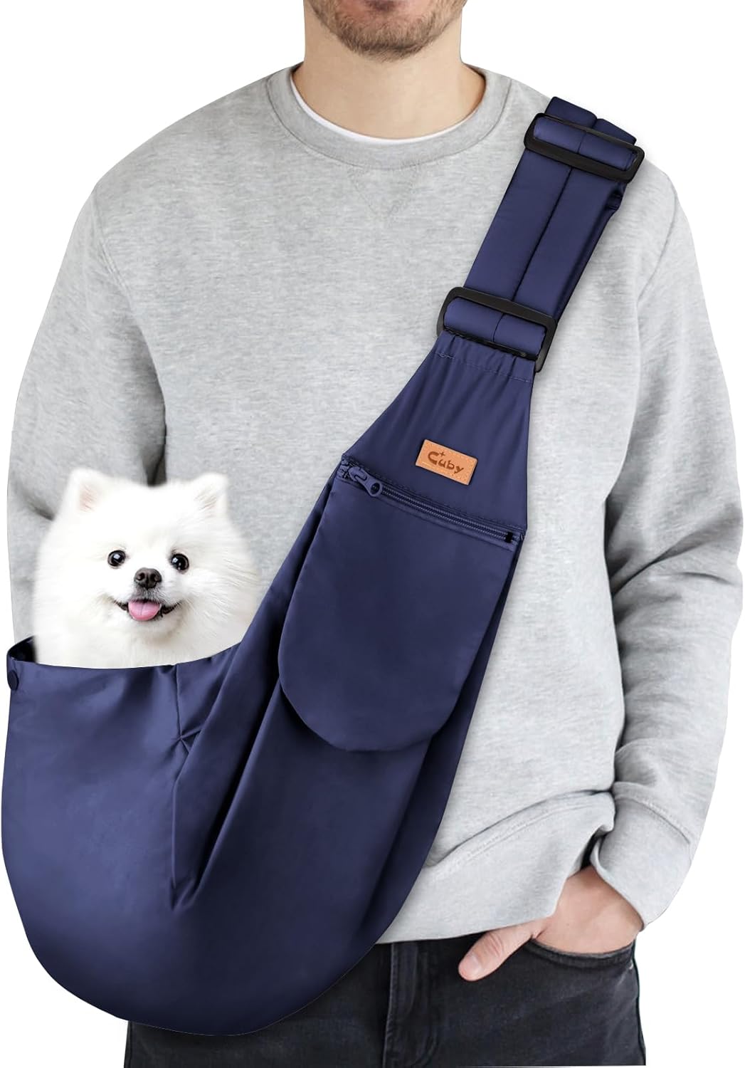 CUBY Dog and Cat Sling Carrier, Hand-Free Dog Carrier Slings with Adjustable Straps Pocker, Puppy Slings Carrier for Small Dogs Cats Outdoor Travel Bag(Black, M-Adjustable Strap) - Image 13