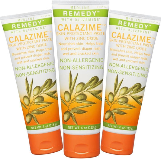 Medline Remedy Olivamine Calazime Skin Protectant Paste Cream front view three pack for diaper rash relief