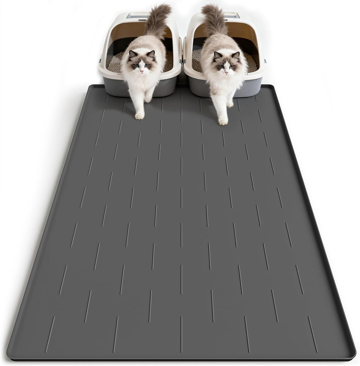 Pieviev Silicone Cat Litter Trapping Mat, 40''x28'' Extra Large Cat Litter Mat, Easy to Clean & Soft on Kitty Paws, Waterproof Kitty Litter Pads for Indoor Cats, Light Gray - Image 11