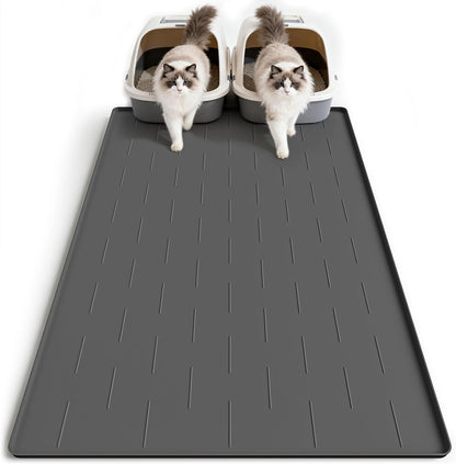 Pieviev Silicone Cat Litter Trapping Mat, 40''x28'' Extra Large Cat Litter Mat, Easy to Clean & Soft on Kitty Paws, Waterproof Kitty Litter Pads for Indoor Cats, Light Gray - Image 11