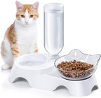 MILIFUN Double Dog Cat Bowls front view showing the elevated white base and tilted food dish