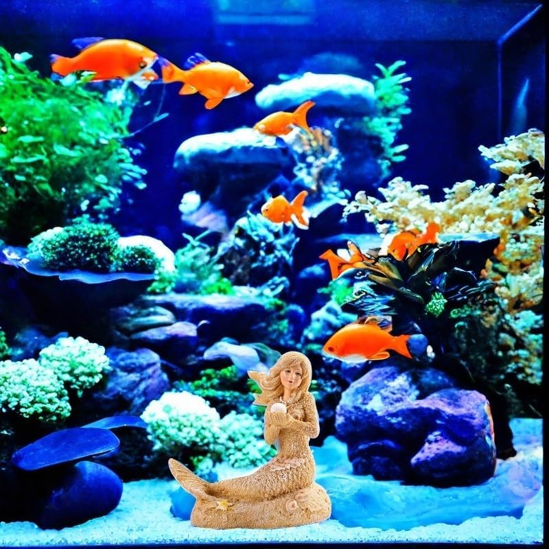 SwandTanpand mermaid statue scale comparison in aquarium