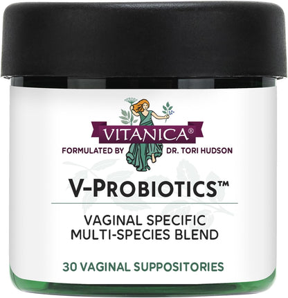 Vitanica V-Probiotics vaginal suppositories front view packaging