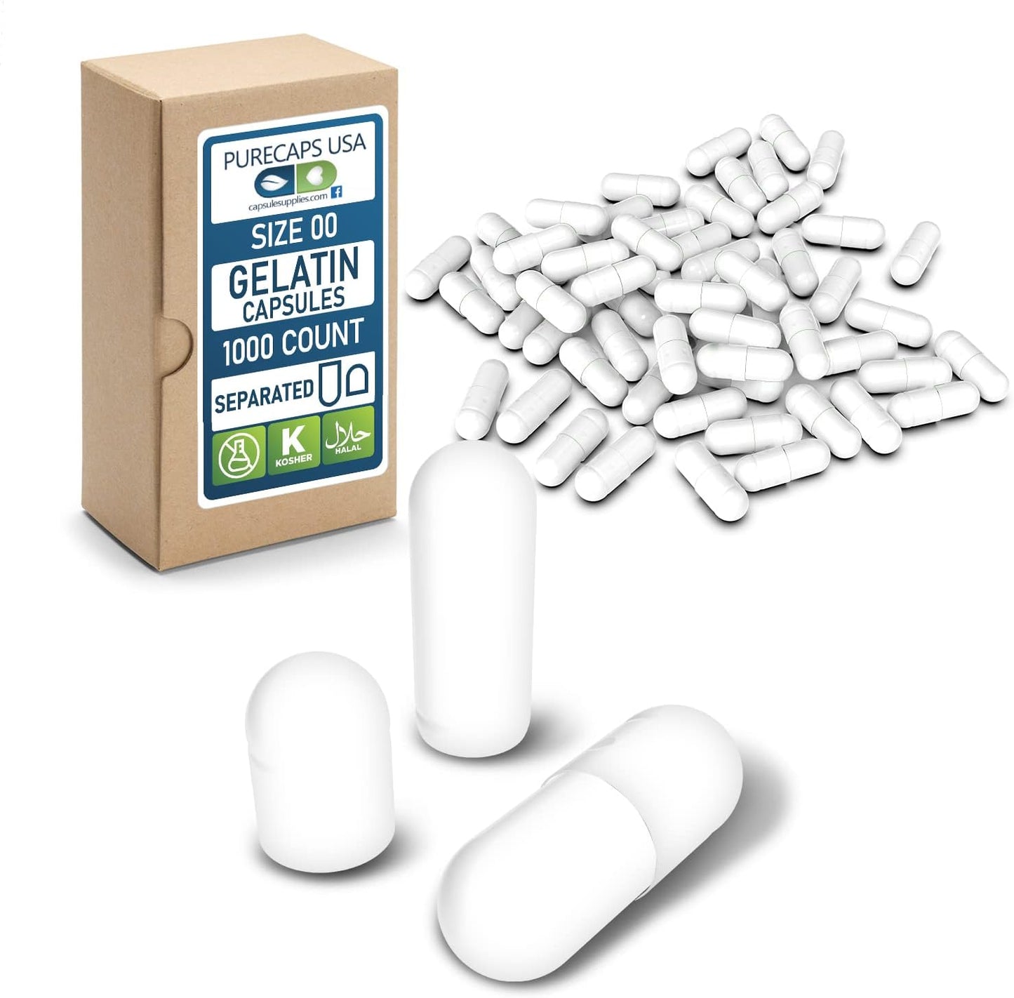 PureCaps USA size 00 empty gelatin capsules front view package