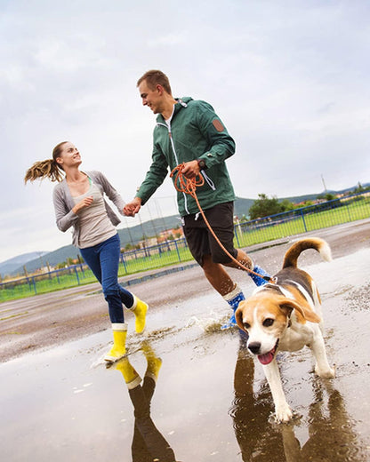 Orange long rope leash for large dogs outdoor backyard training scenario.
