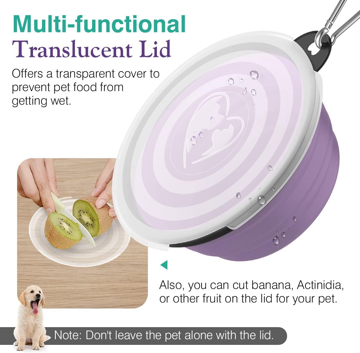 Pawaboo portable pet bowls expanded showing liquid capacity and transparent leak proof lids
