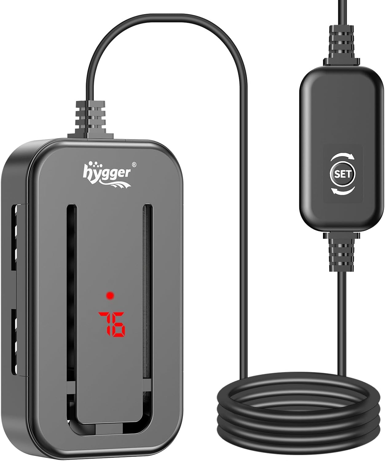 Hygger 150W aquarium heater with external controller front view