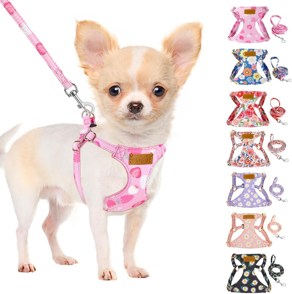 SlowTon No Pull Dog Harness with Leash - Soft Lightweight Floral Pattern Puppy Harness, Adjustable Pet Harness for Small Medium Dogs (Pink Daisy XXS) - Image 15