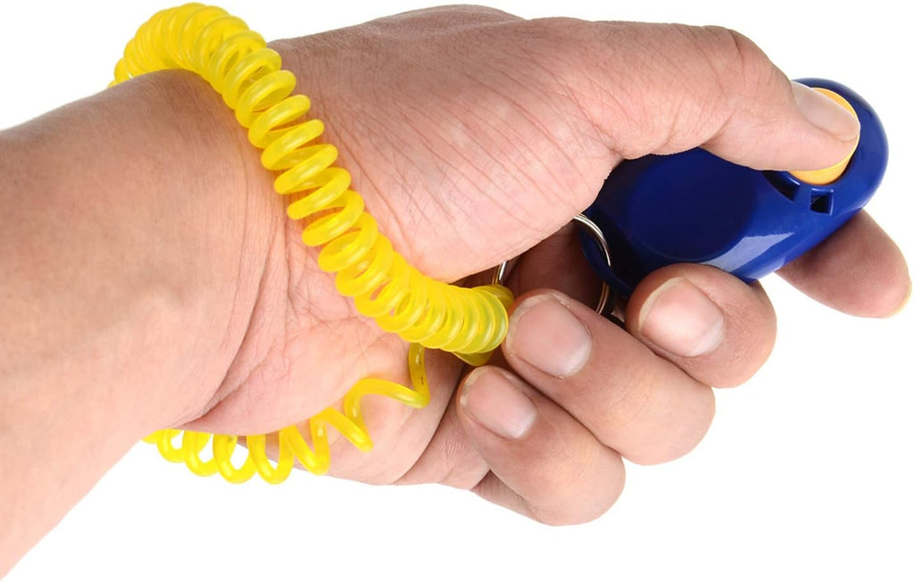 Coolrunner puppy training kit with seven colorful humane clicker devices.