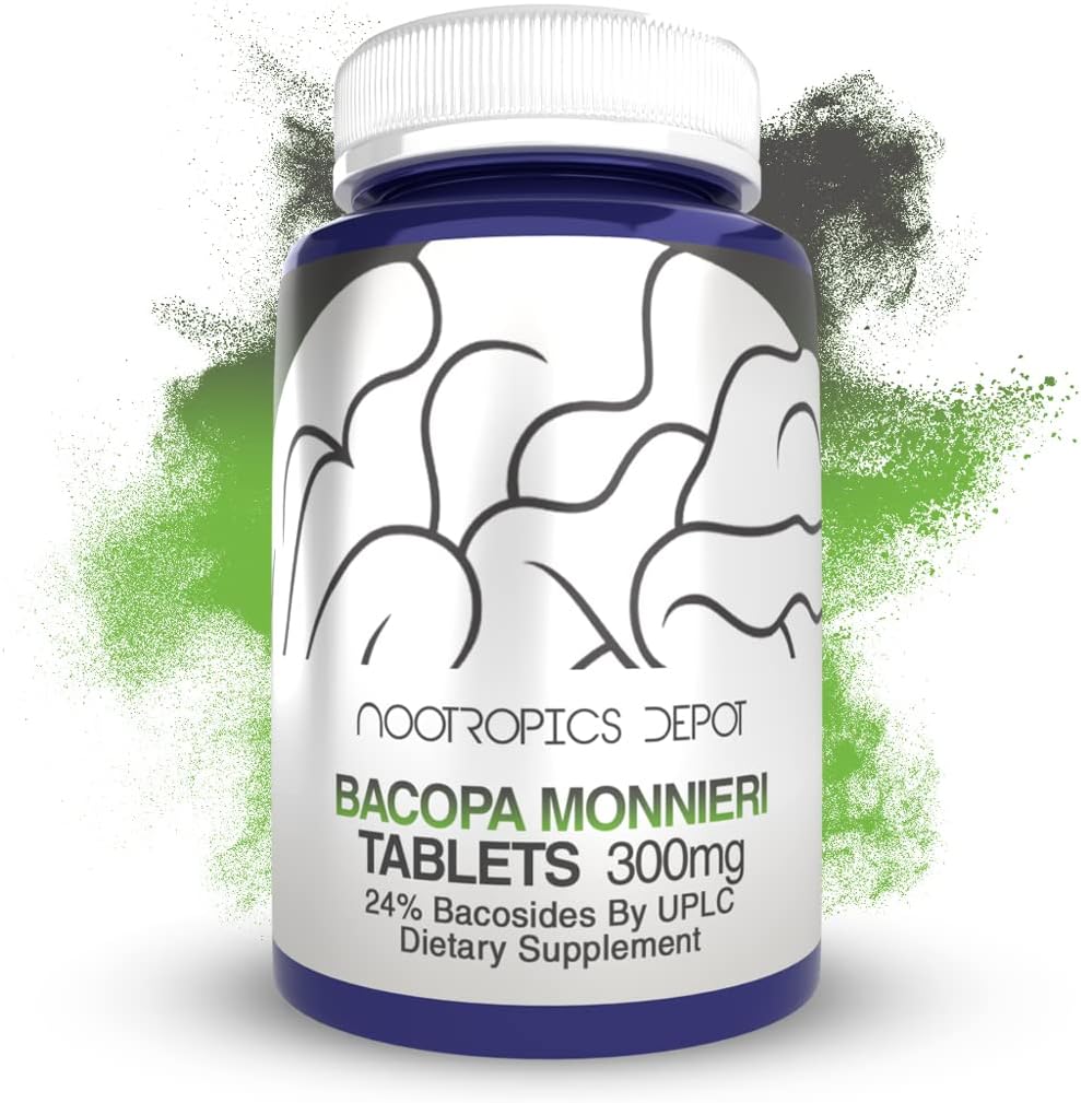 Nootropics Depot Bacopa Monnieri 24% Bacosides 240 Tablets front view bottle for premium cognitive support