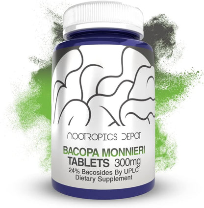 Nootropics Depot Bacopa Monnieri 24% Bacosides 240 Tablets front view bottle for premium cognitive support
