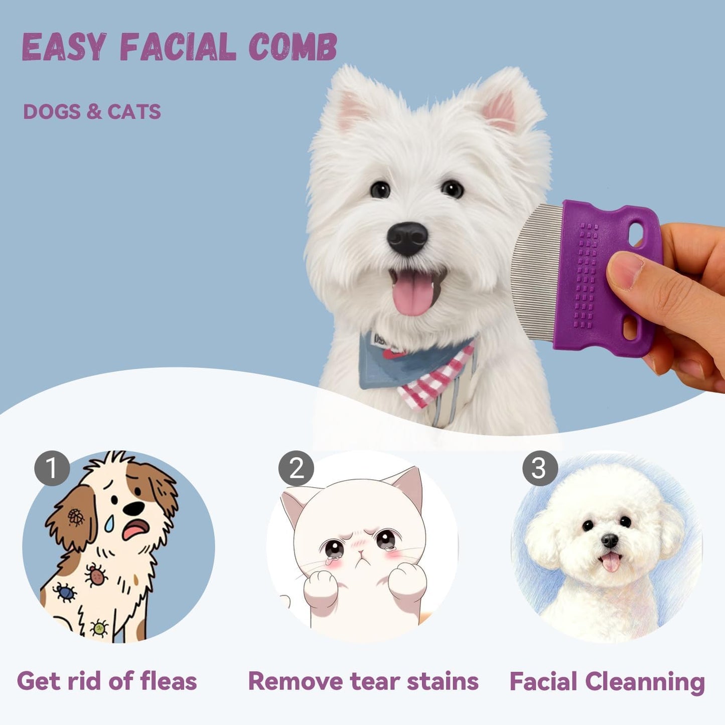 Stainless steel tear stain remover comb for dogs and cats