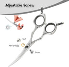 Hashimoto 440C stainless steel pet shears angled view illustrating the 30 degree blade curve