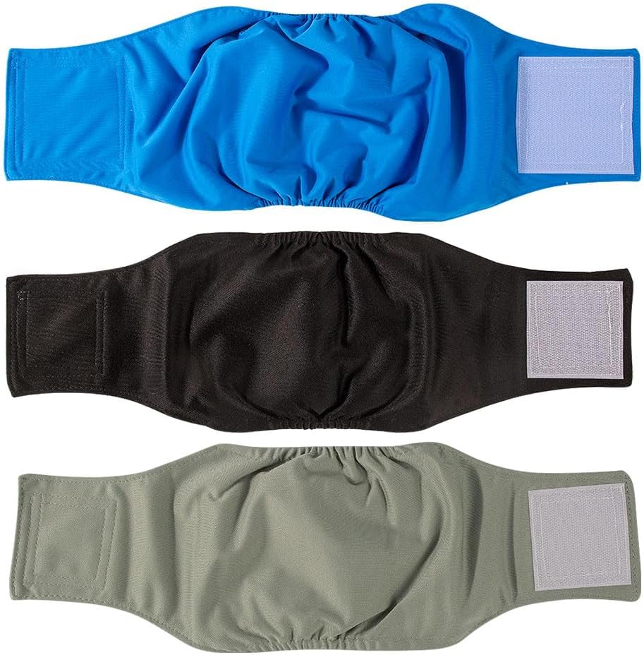 Packaging view of the three pack AIO male dog diapers medium size for summer protection
