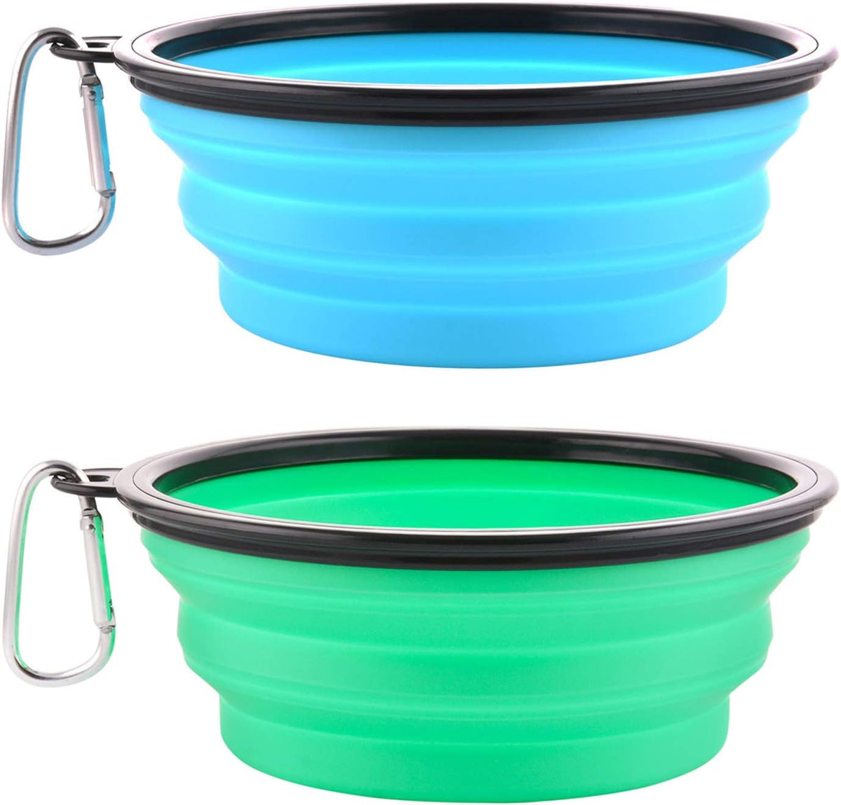Guardians large collapsible dog bowls front view of light blue and light green portable travel pet dishes