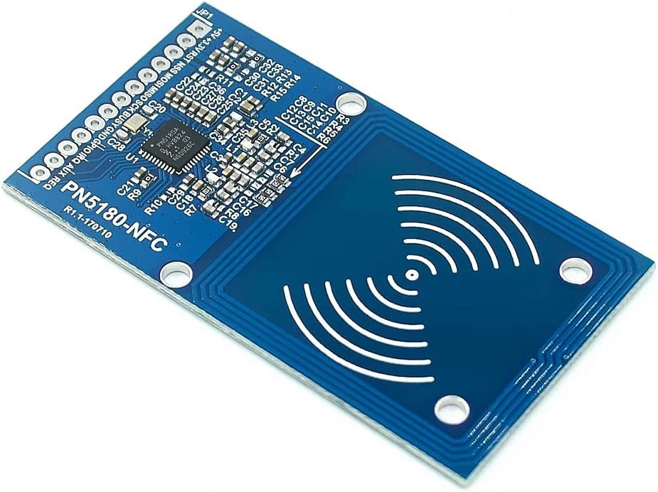Close up view of the high frequency IC card reader writer chip and SPI pin connections