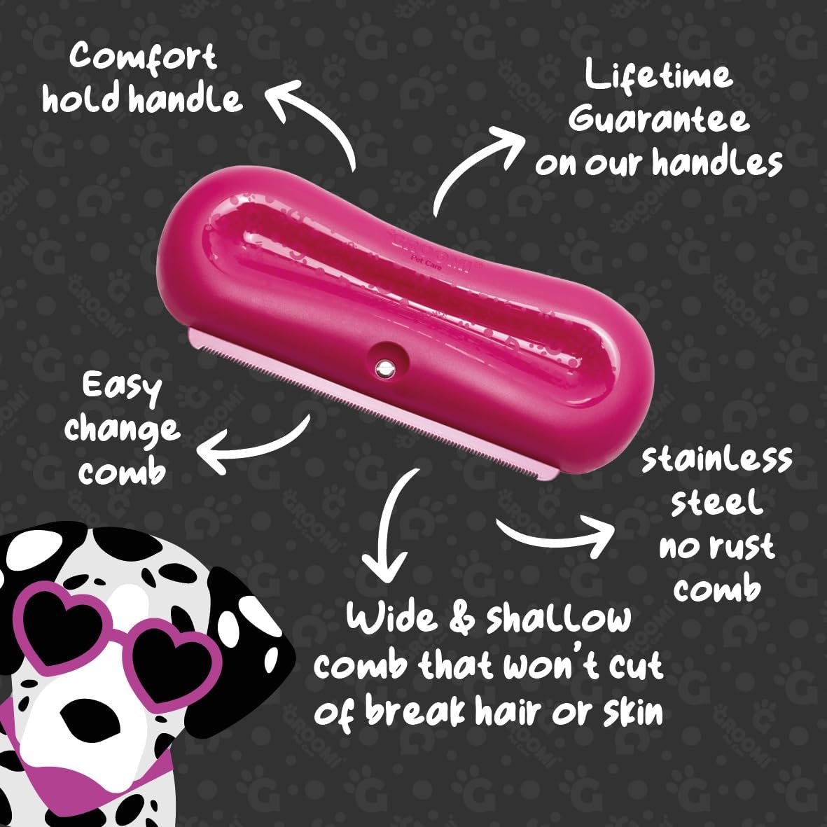 Groomi deshedding tool packaging displaying authentic imported pet care product