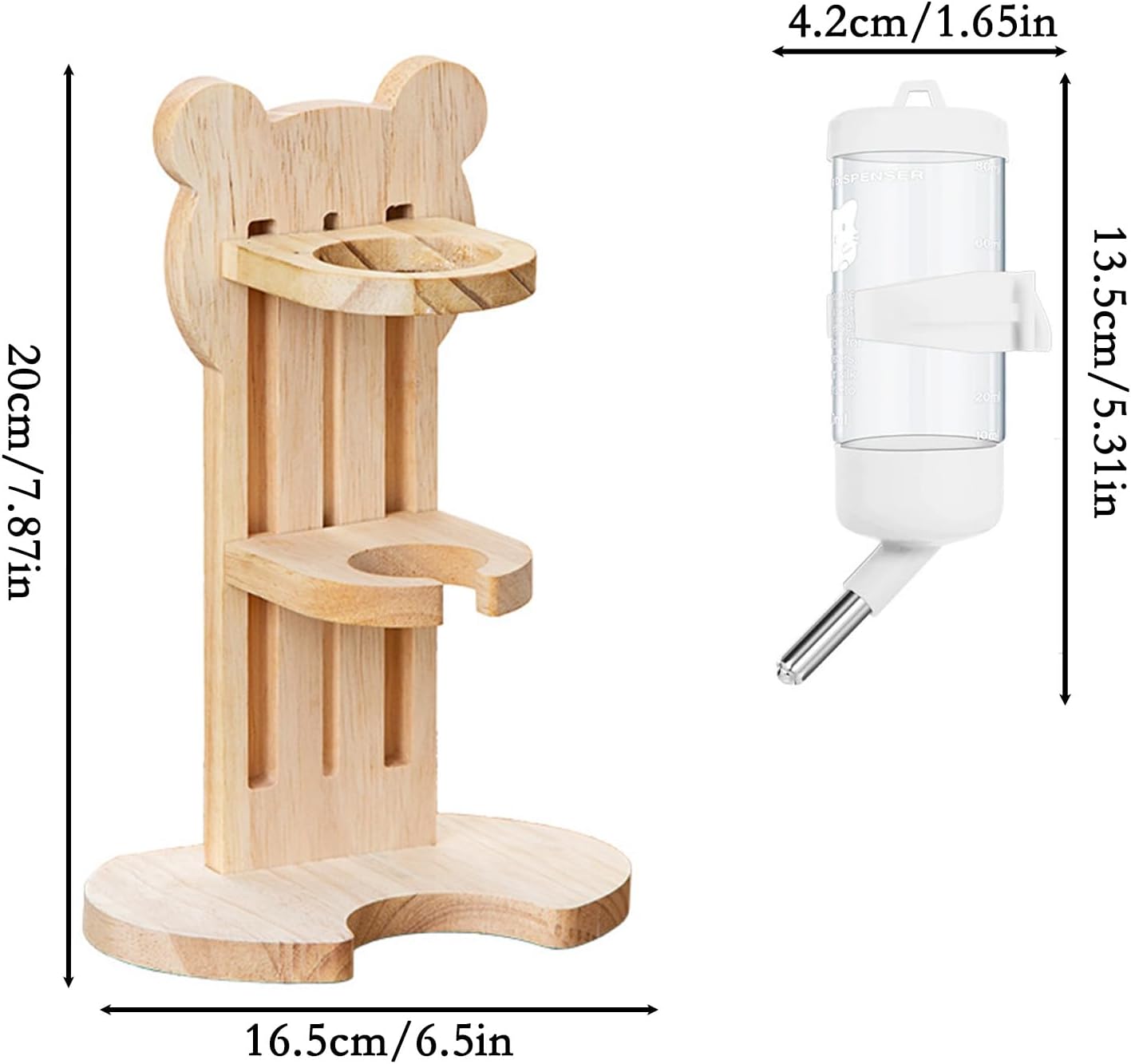 Hamster Water Bottle with Wooden Food Container Base for Dwarf Hamster Gerbil Small Animals (White, 80ml(2.7oz)) - Image 3