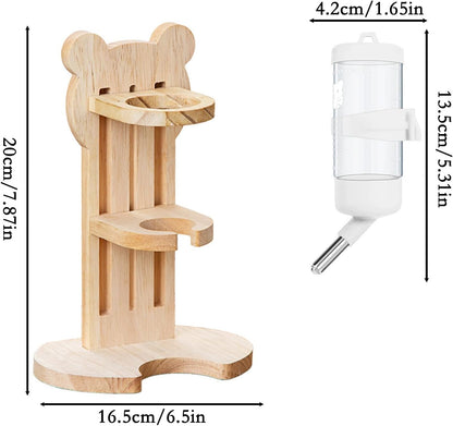 Hamster Water Bottle with Wooden Food Container Base for Dwarf Hamster Gerbil Small Animals (White, 80ml(2.7oz)) - Image 3