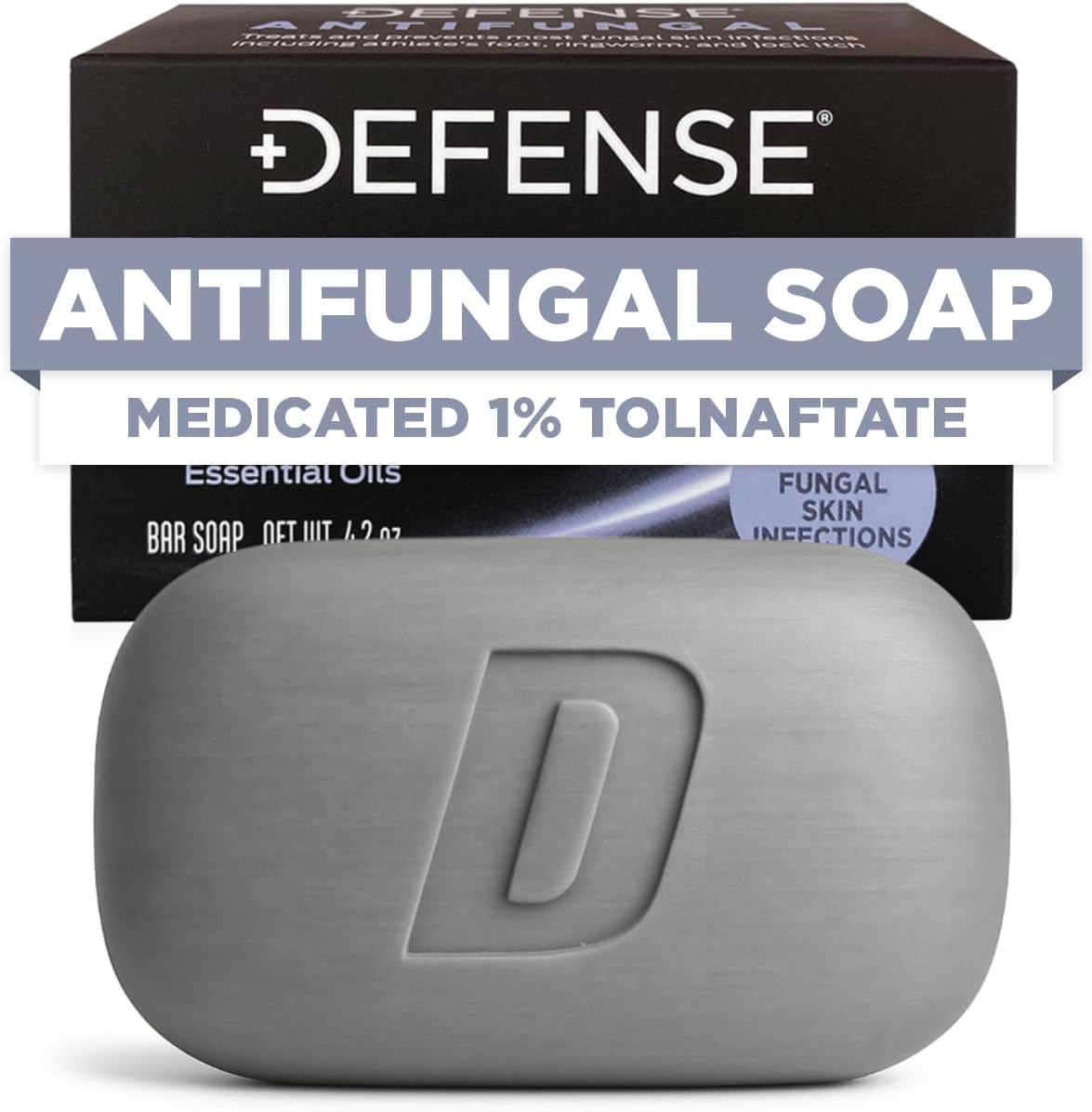 Defense Soap Antifungal Medicated Bar front view packaging for jock itch relief.