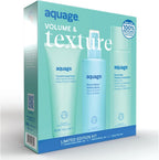 Aquage Volume and Texture Limited Edition Styling Kit front view showcasing the three haircare products for professional styling.