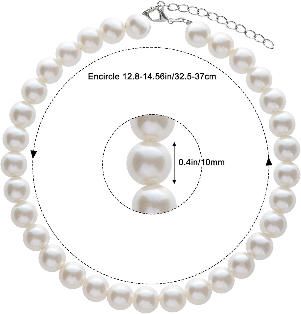 Fengek adjustable white faux pearl pet collar showing lobster claw clasp closure.