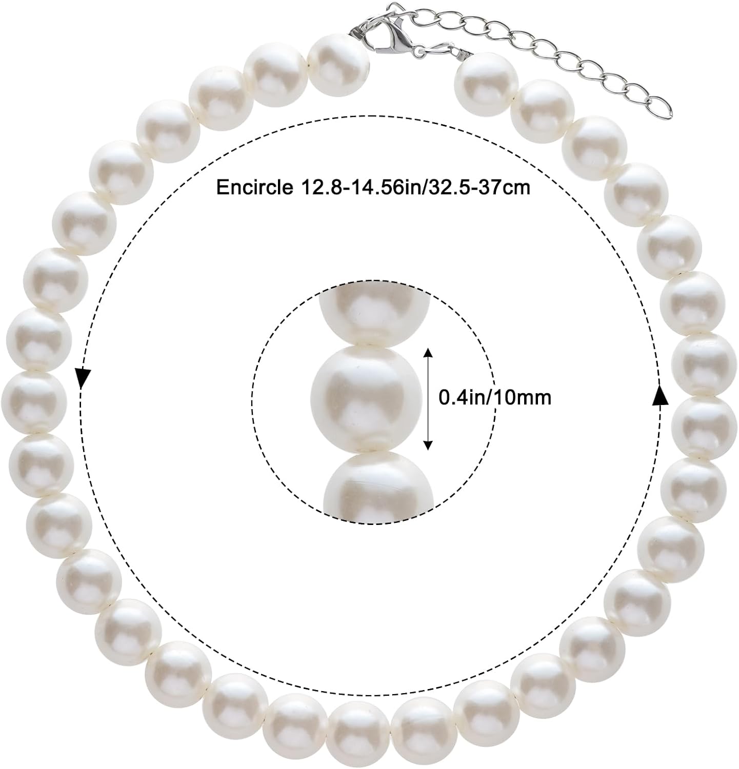 Fengek adjustable white faux pearl pet collar showing lobster claw clasp closure.