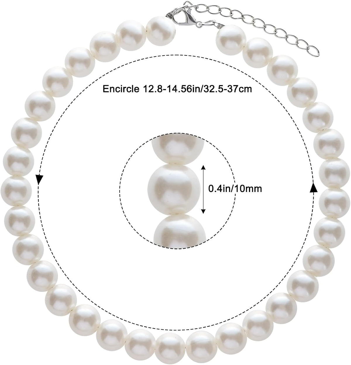 Fengek adjustable white faux pearl pet collar showing lobster claw clasp closure.