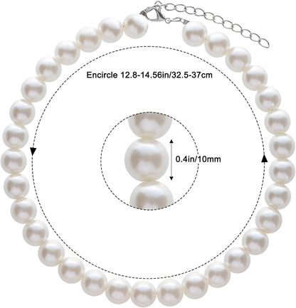 Fengek adjustable white faux pearl pet collar showing lobster claw clasp closure.