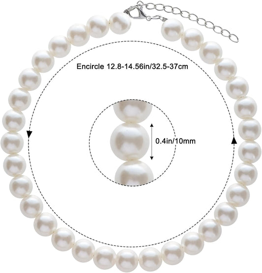 Fengek adjustable white faux pearl pet collar showing lobster claw clasp closure.