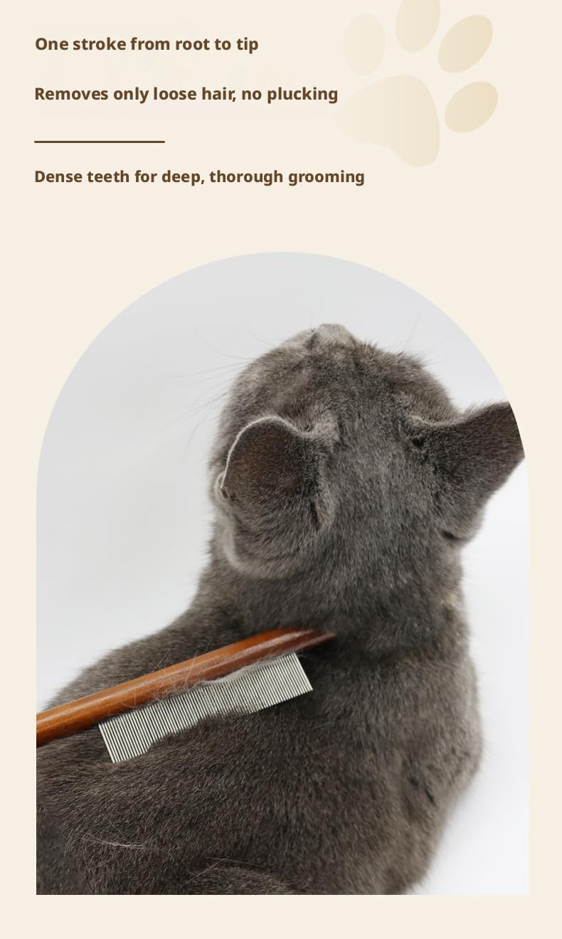PrimePets cat and dog flea comb ergonomic wooden grip