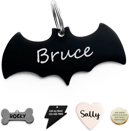 ADOGINTHEHOUSE stainless steel bat pet ID tag front view customized engraving