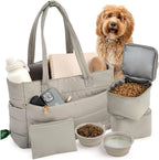rubyloo Puffer Dog Travel Bag for Dog Moms - Doggy Diaper Bag with Pet Bowls & Food Storage or Everyday Puffy Tote - Doggy Mom Gifts for Women - Lightweight, Travel-Ready Gift for Pet Lovers - Beige - Image 9