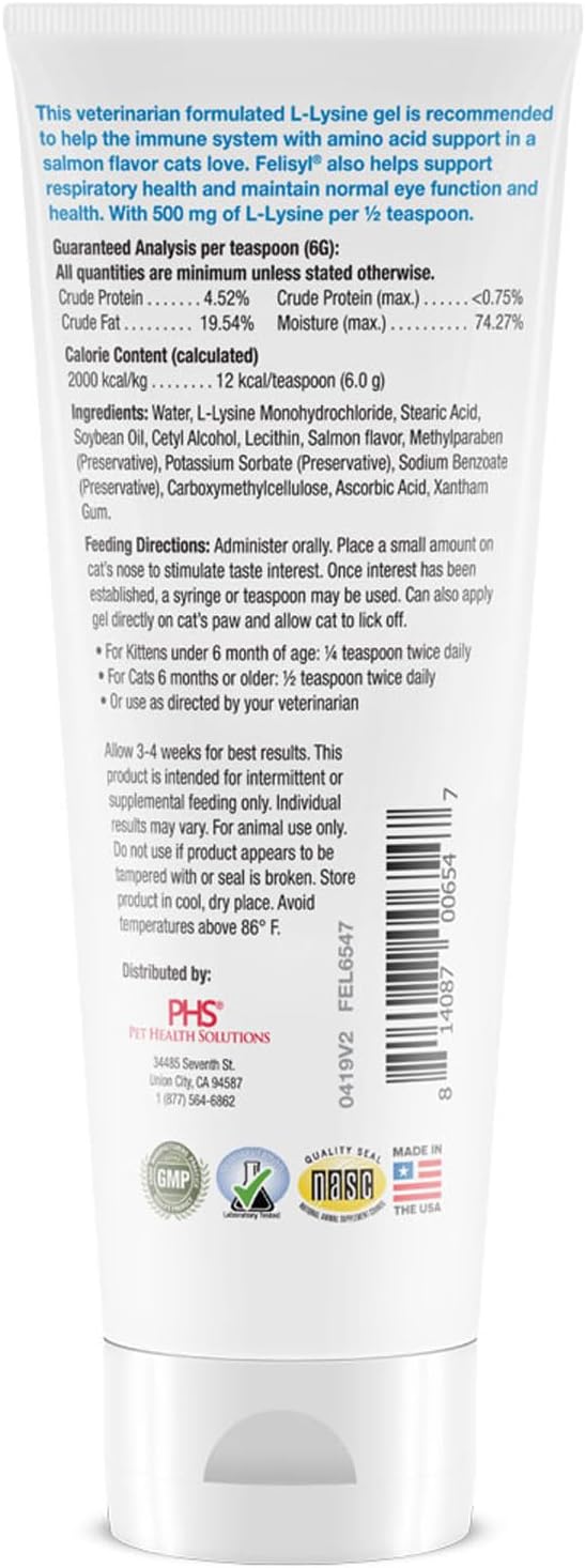 Three pack Felisyl L-Lysine five ounce tubes for cat eye care.