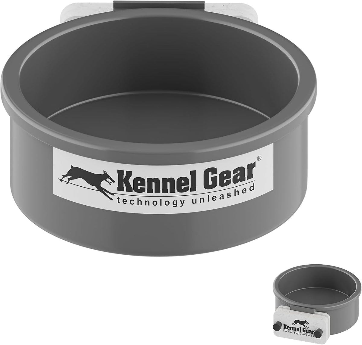 Kennel-Gear dog crate water bowl no spill front view in grey color