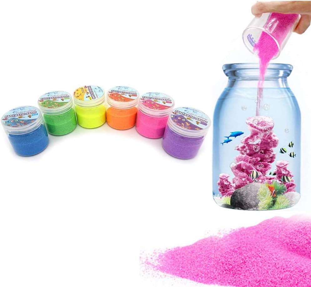 Julan magic sand front view of six color jars