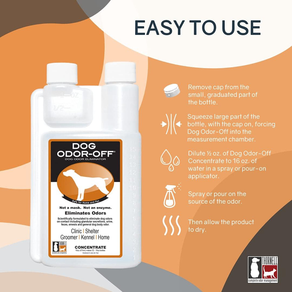 Thornell Dog Odor-Off Carpet Concentrate bottle angled shot showing veterinary strength details.