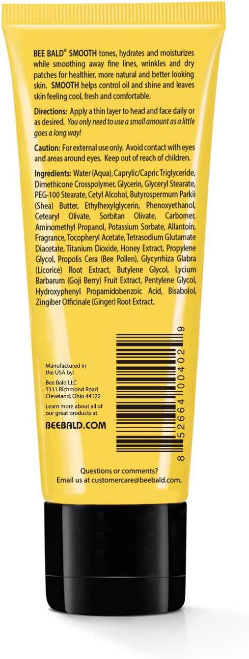 Bee Bald head and face cream tube displaying product benefits and fluid ounce size