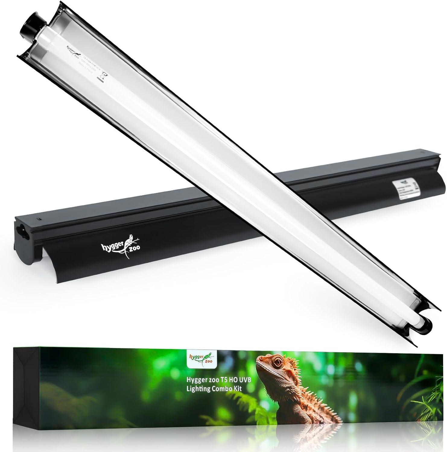 Hygger Zoo T5 reptile light fixture combo kit front view for terrarium setups