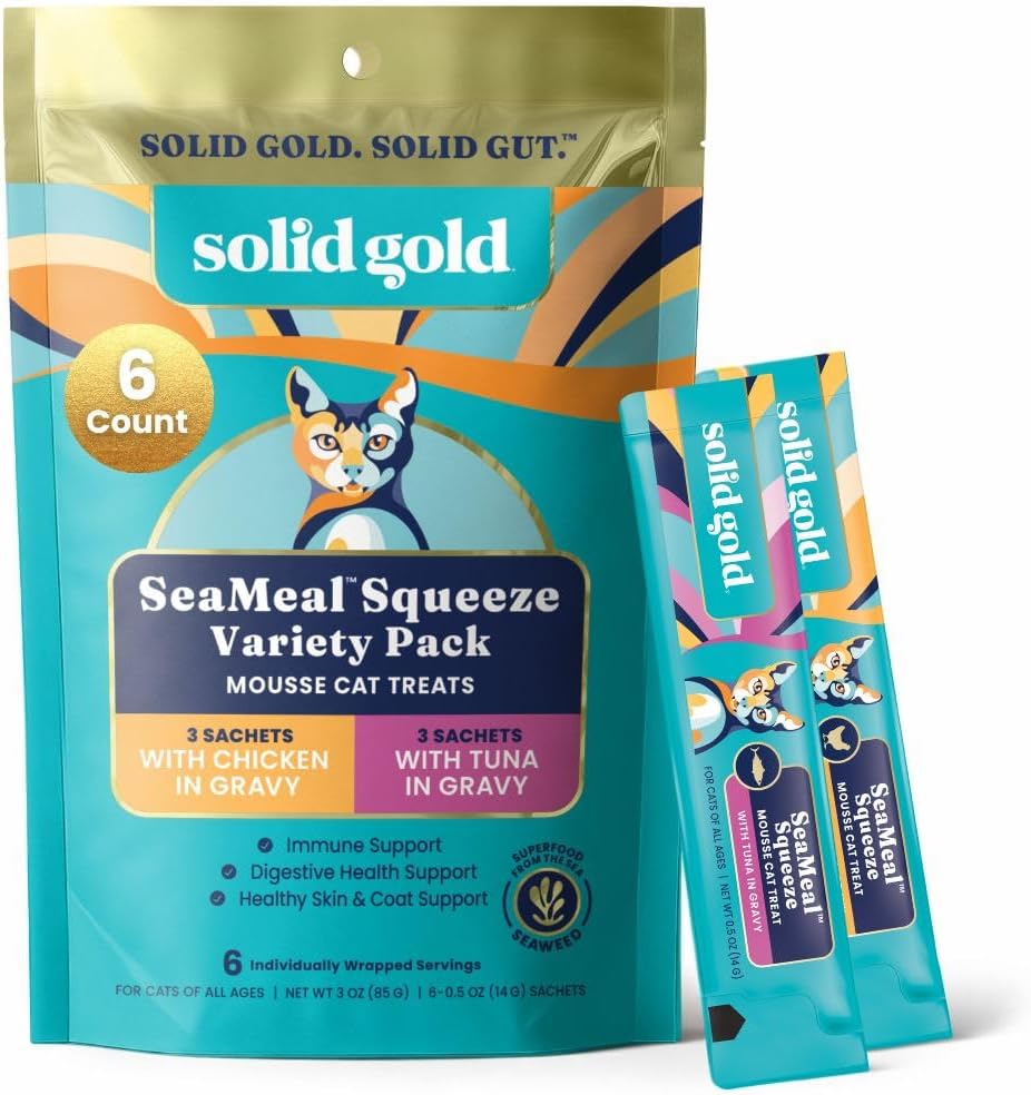 Solid Gold Lickable Cat Treats - Limited Ingredient Chicken SeaMeal(TM) Squeezable Healthy Cat Treats for Indoor Cats - Snack & Topper Squeeze Ups for Cats w/Seaweed for Gut & Immune Support - 3oz/30ct - Image 11